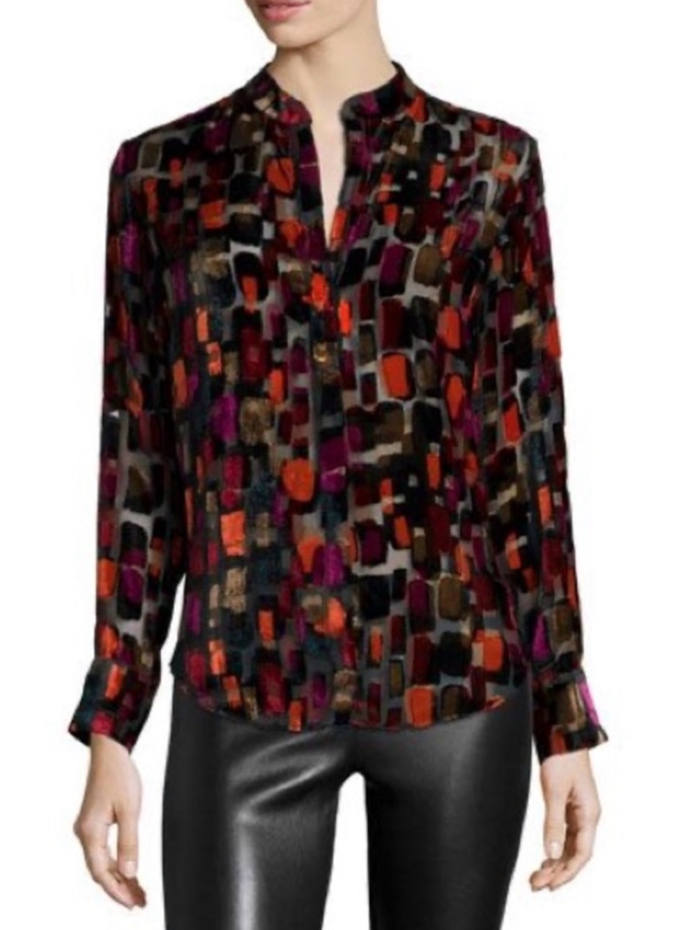 NWOT Alice+ Olivia Tile Silk Velvet Burnout Blouse Sz XS